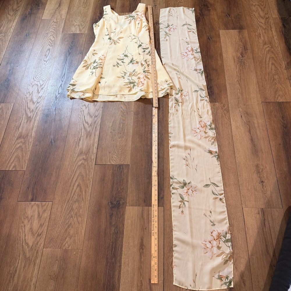 Vintage Y2K Floral Dress Scarf Yellow Floral Mini Dress Vintage Y2K Dress Fairy - Picture 9 of 15